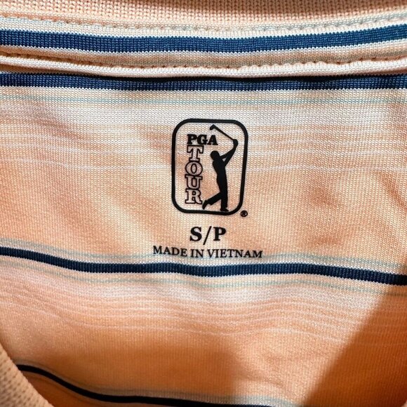 PGA Tour Mens Size S Peach Striped Golf Polo Shirt Official Licensed Product NWT - Picture 3 of 6